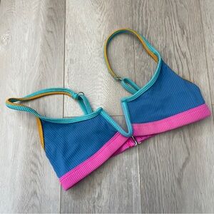 OneOne Bikini Top jenna v-wire ribbed swim womens Blue (small) swim beach neon